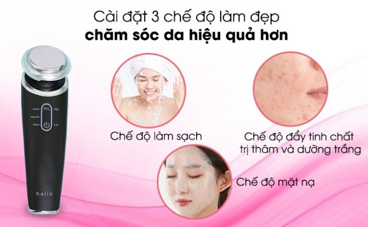 Máy massage mặt làm sạch và đẩy tinh chất Halio Ion Cleansing & Moisturizing Black với 3 chế độ làm đẹp hiện đại