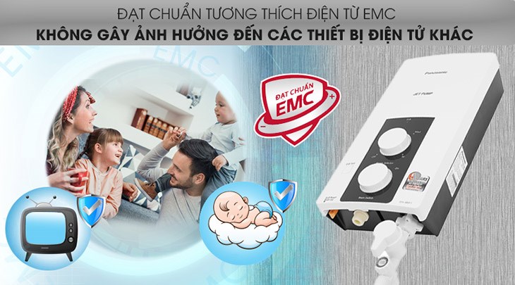 Máy nước nóng trực tiếp Panasonic 4500W DH-4RP1VW đạt chuẩn tương thích điện từ EMC hạn chế các thiết bị tương tác với nhau khi hoạt động