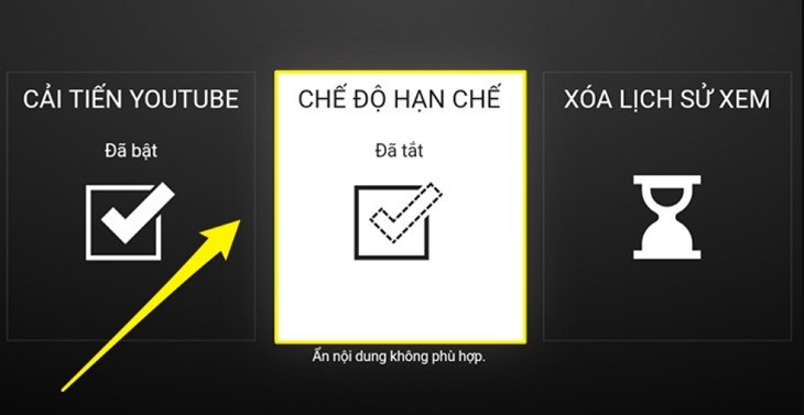 chọn Chế độ hạn chế trên YouTube để tránh xem phải các nội dung xấu, không hợp với tuổi