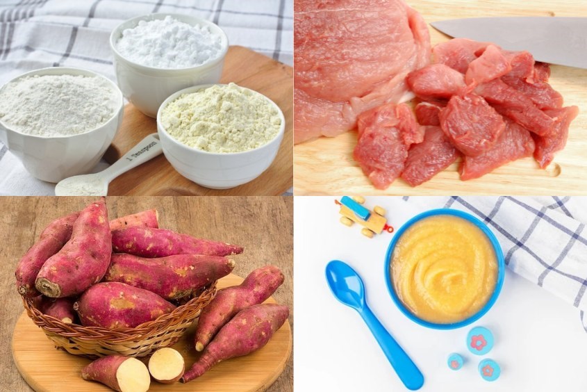 Các nấu bột ăn dặm với thịt lợn và khoai lang bổ dưỡng