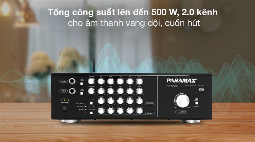 Amply Karaoke Paramax AX-1200 có tổng công suất đến 500W, giúp phục hồi tín hiệu với độ trung thực cao