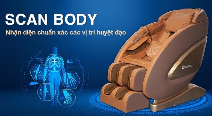 Chế độ Scan Body trên ghế massage Makano MKGM-20001 có khả năng quét toàn diện cơ thể để dò tìm chính xác huyệt đạo