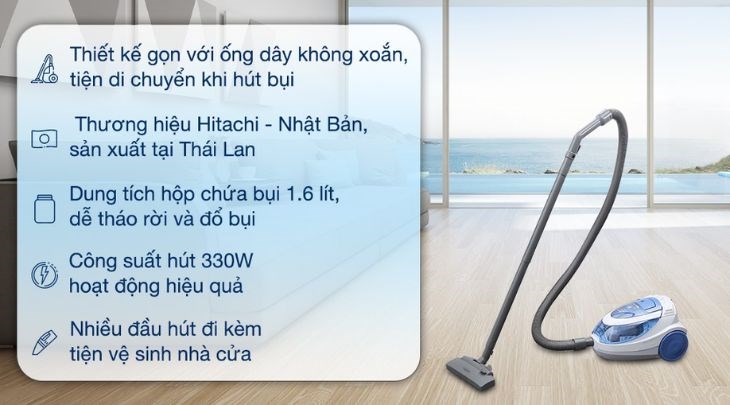 Máy hút bụi Hitachi CV-SH18E BL với 3 loại đầu hút chuyên biệt, chắc chắn sẽ là một trợ thủ đắc lực khi dọn dẹp nhà cửa