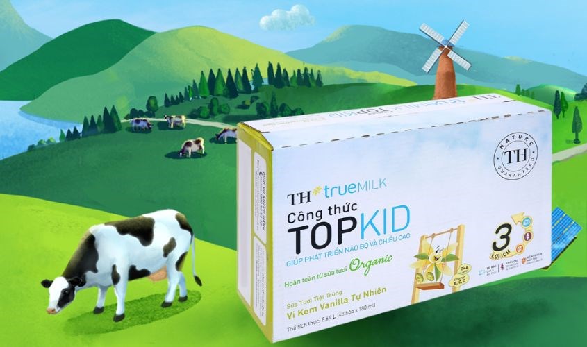 Thùng 48 hộp sữa tươi tiệt trùng TH true MILK Top Kid Organic có đường hương kem vanilla tự nhiên 180 ml (từ 1 tuổi)