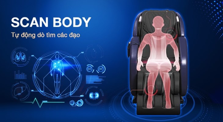 Tính năng Scan Body trên ghế massage Makano MKGM-10003 giúp định vị chính xác huyệt đạo trên cơ thể Tính năng Scan Body trên ghế massage Makano MKGM-10003 giúp định vị chính xác huyệt đạo trên cơ thể