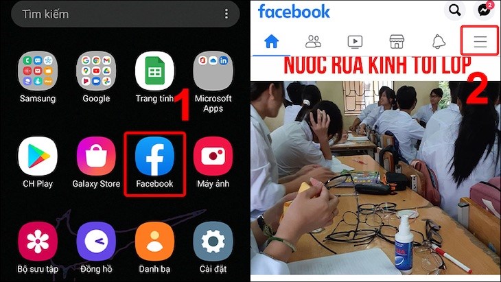 Vào Facebook > nhấn vào biểu tượng 3 gạch ngang (Menu)