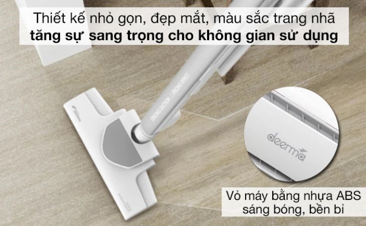 Máy hút bụi cầm tay Deerma sở hữu kiểu dáng nhỏ gọn cùng màu sắc thanh lịch, sang trọng