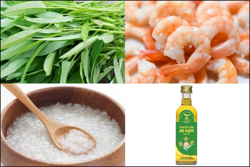 Cách nấu cháo rau muống cho bé với tôm giàu dinh dưỡng