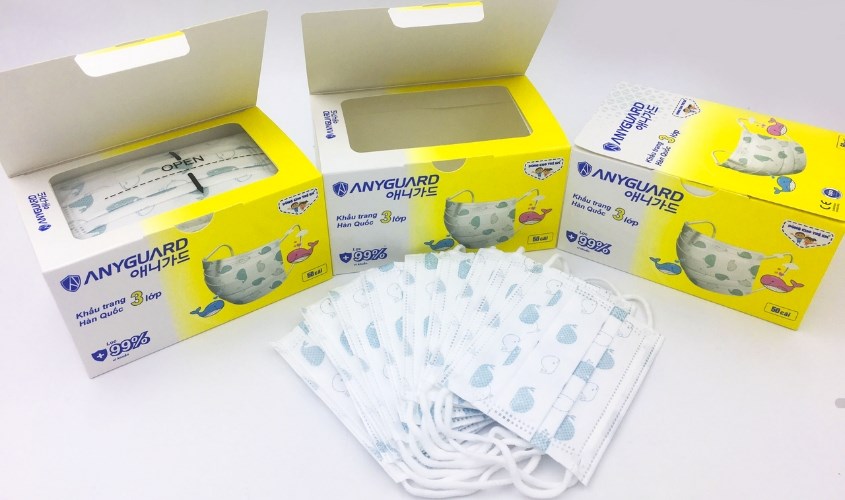 Hộp 50 cái khẩu trang y tế cho bé Anyguard 3 lớp
