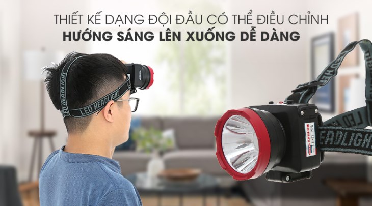 Đèn pin sạc đội đầu Sunhouse SHE-5032 dễ dàng điều chỉnh hướng chiếu sáng với khớp linh hoạt