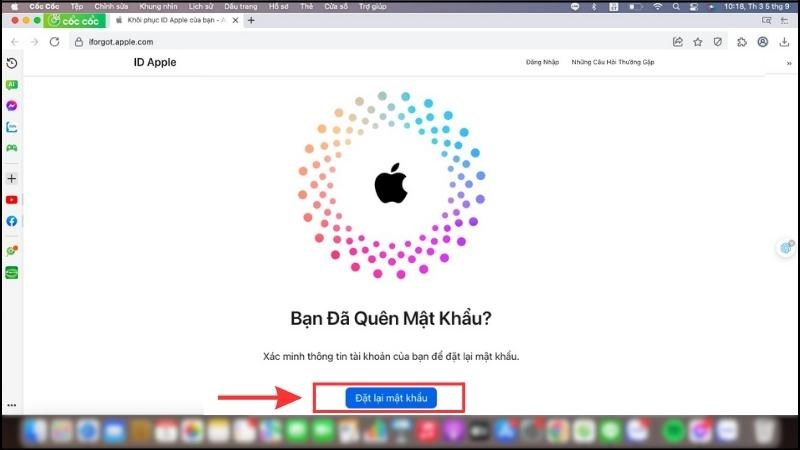 Truy cập iforgot.apple.com. trên MacBook > Click chọn Đặt lại mật khẩu