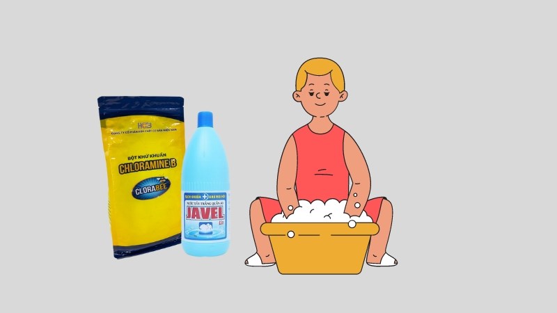 Ngâm nước javel 5% hoặc bột Chloramin 25% để khử khuẩn cho quần áo