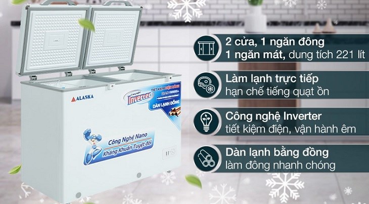 Tủ đông Alaska Inverter 221 lít BCD 3568CI giúp cấp đông thực phẩm hiệu quả và tiết kiệm điện