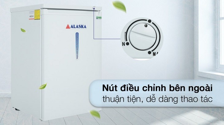 Tủ đông Alaska 100 lít IF 11 có kích thước nhỏ gọn, phù hợp cho không gian nhỏ hẹp và dễ dàng chỉnh nhiệt độ với bảng điều khiển bên ngoài