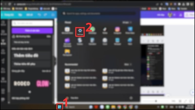 Chọn mục Settings trong cửa số Windows
