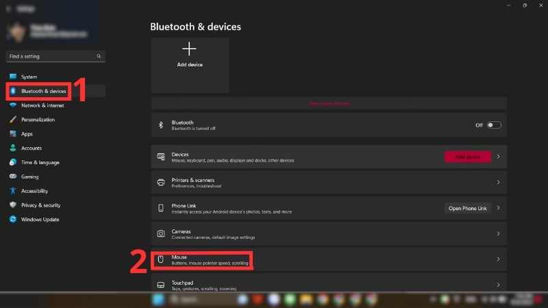 Chọn Bluetooth & devices > Mouse