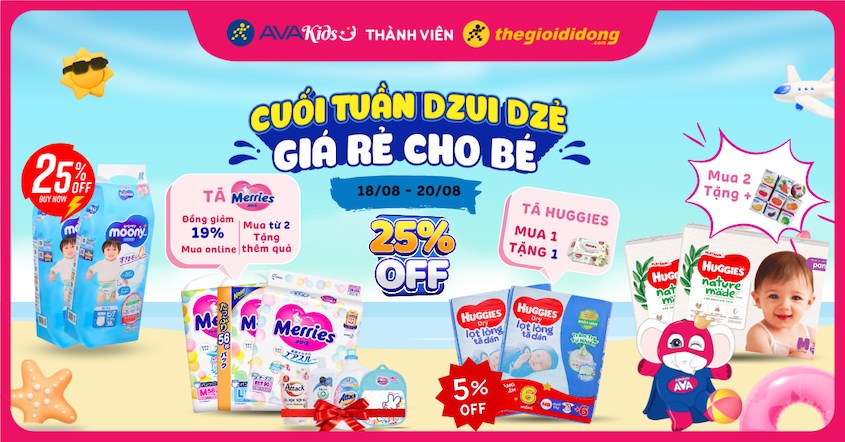 AVAKids khuyến mãi cuối tuần cho các sản phẩm tã bỉm giảm đến 25% AVAKids khuyến mãi cuối tuần cho các sản phẩm tã bỉm giảm đến 25%