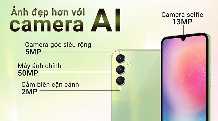 Điện thoại Samsung Galaxy A24 8GB có cụm camera 50 MP hỗ trợ chụp ảnh rõ nét