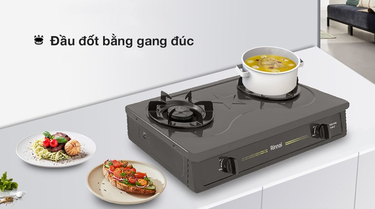 Bếp ga đôi Rinnai RV-MC27BE sở hữu đầu đốt bằng gang đúc chống ăn mòn tốt và dẫn nhiệt hiệu quả Bếp ga đôi Rinnai RV-MC27BE sở hữu đầu đốt bằng gang đúc chống ăn mòn tốt và dẫn nhiệt hiệu quả