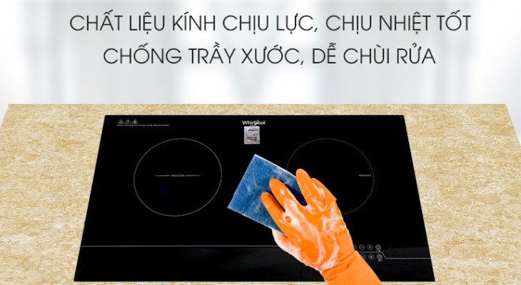 Bếp từ hồng ngoại lắp âm Whirlpool ACH7327-BLV có mặt kính làm từ kính chịu nhiệt, chất lượng chống trầy, dễ vệ sinh