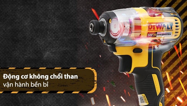 Máy vặn vít pin Dewalt DCF887N-KR 20V sử dụng động cơ không chổi than cho khả năng vận hành ổn định và hiệu quả