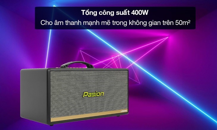 Loa karaoke xách tay PASION 2c Grey 400W sử dụng cho không gian lớn trên 50m2 nhờ có công suất hoạt động 400W