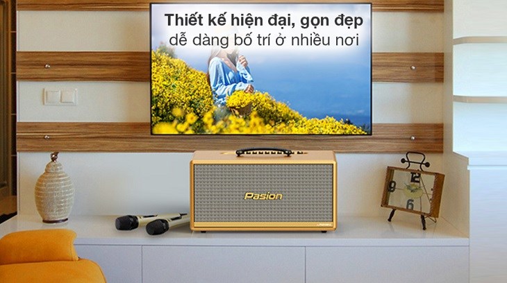 Loa karaoke xách tay PASION 2c Gold 400W có kiểu dáng nhỏ gọn với gam màu vàng tươi sáng, thời trang