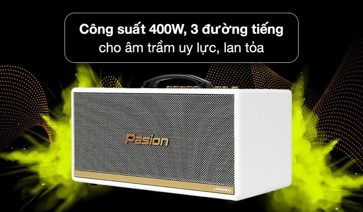 Loa karaoke xách tay PASION 2c White 400W cho âm thanh mạnh mẽ, to rõ với công suất 400W