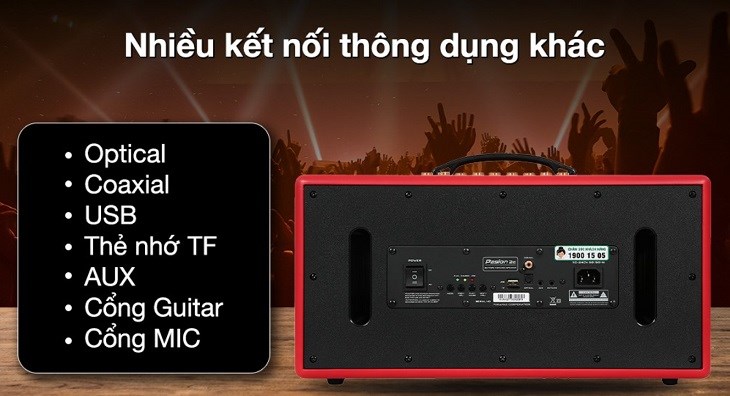 Loa karaoke xách tay PASION 2c Red 400W trang bị nhiều cổng kết nối có dây phổ biến, tiện lợi cho việc sử dụng