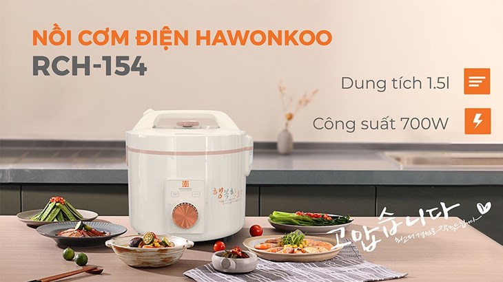 Nồi cơm nắp gài Hawonkoo 1.5 lít RCH-154-CE kết hợp công nghệ nấu 3D giúp hạt cơm chín đều, tơi, xốp