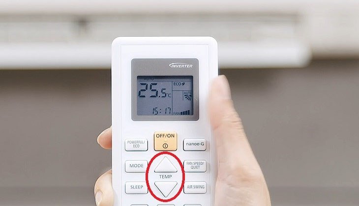 Nhấn nút TEMP trên điều khiển để thay đổi nhiệt độ