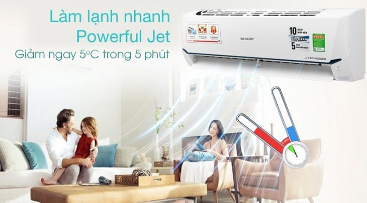 Điều hòa Sharp Inverter 1 HP AH-X9XEW làm lạnh nhanh chóng với công nghệ Làm lạnh nhanh Powerful Jet