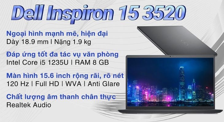 Laptop Dell Inspiron 15 3520 i5 trang bị lớp vỏ kim loại cứng cáp chuẩn độ bền quân đội