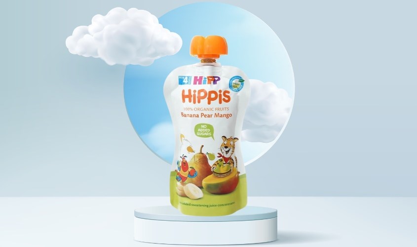 Dinh dưỡng trái cây nghiền HiPPiS chuối, lê và xoài túi 100g