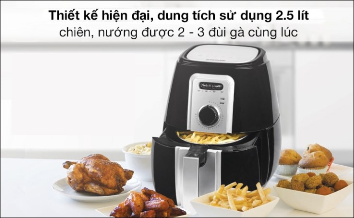 Nồi chiên không dầu Sunhouse SHD4025B có dung tích sử dụng 2.5 lít phù hợp với gia đình đông người