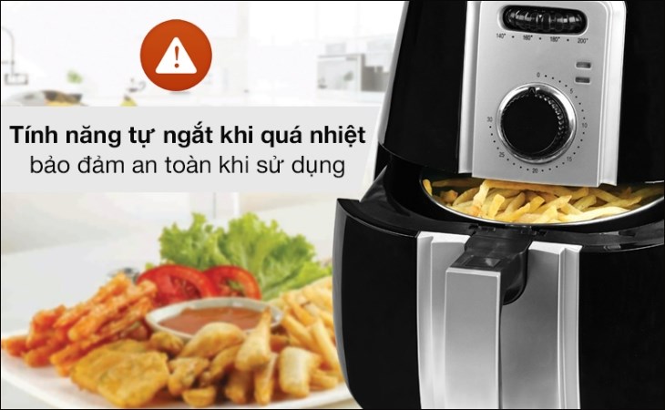 Nồi chiên không dầu Sunhouse SHD4025B 3 lít sở hữu tính năng tự ngắt khi quá nhiệt, đảm bảo an toàn cho người dùng và các linh kiện bên trong thiết bị