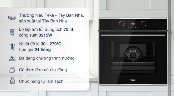 Lò nướng âm Teka HLB 860 70 lít sử dụng công nghệ làm nóng bằng thanh nhiệt kết hợp quạt đối lưu giúp nướng thực phẩm được chín đều