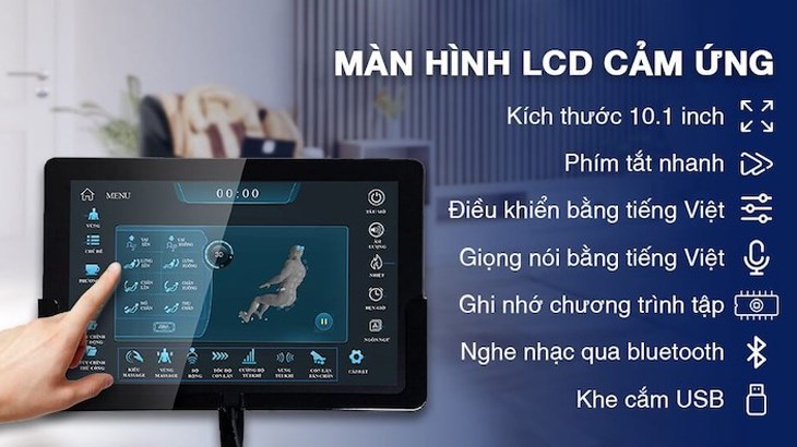 Ghế Massage Daikiosan DKGM-30004 tích hợp màn hình LCD cảm ứng hiện đại và điều khiển bằng giọng nói tiện lợi