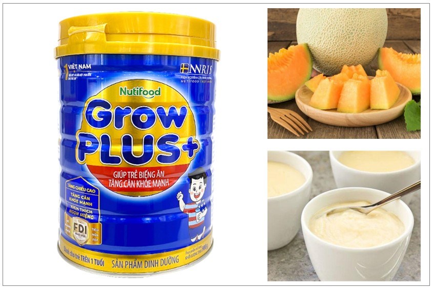 Cách làm pudding dưa lưới mix sữa bột Grow Plus Xanh 900g Pudding dưa lưới cho bé