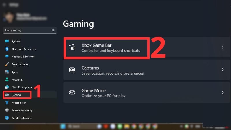 Nhấn Start > Chọn Setting > Gaming > Xbox Game Bar