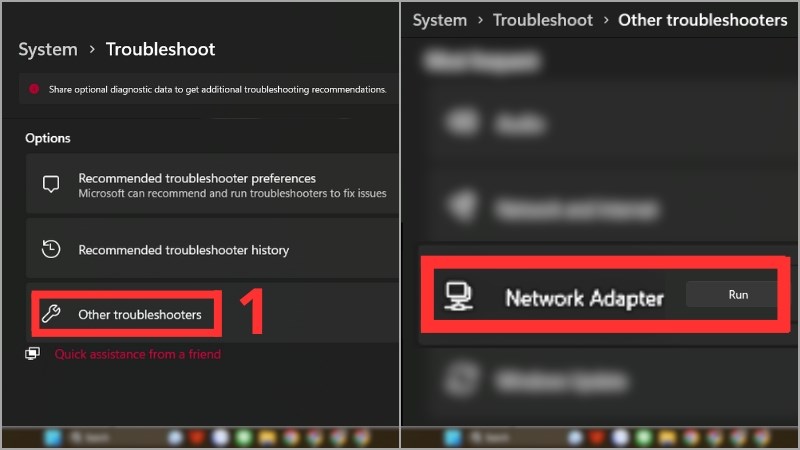 Other Troubleshooters > Network Adapter > Run