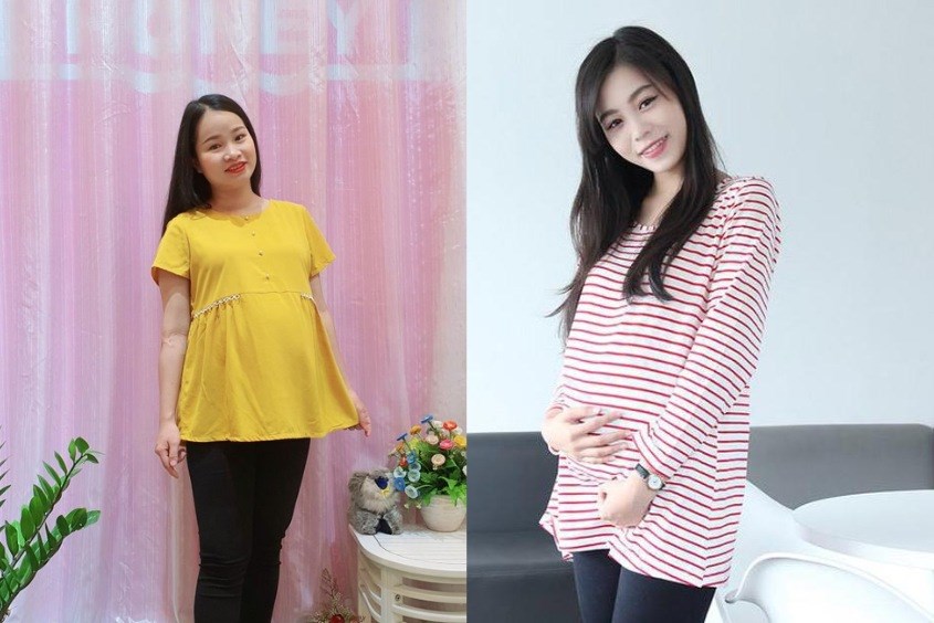 Áo thun và áo kiểu là lựa chọn phù hợp cho mẹ bầu thích sự đơn giản Cách phối đồ cho bà bầu đơn giản nhất