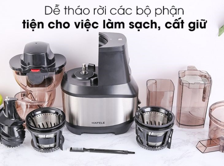 The Hafele JE230-BL slow juicer with many detachable parts is convenient for cleaning after use.