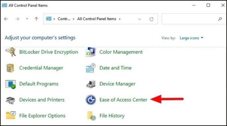 Chọn Ease of Access Center