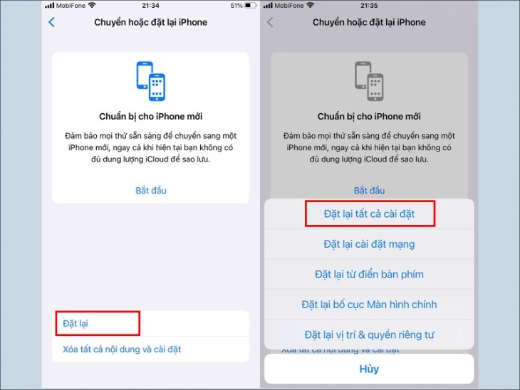 Bạn chọn mục Đặt lại tất cả cài đặt