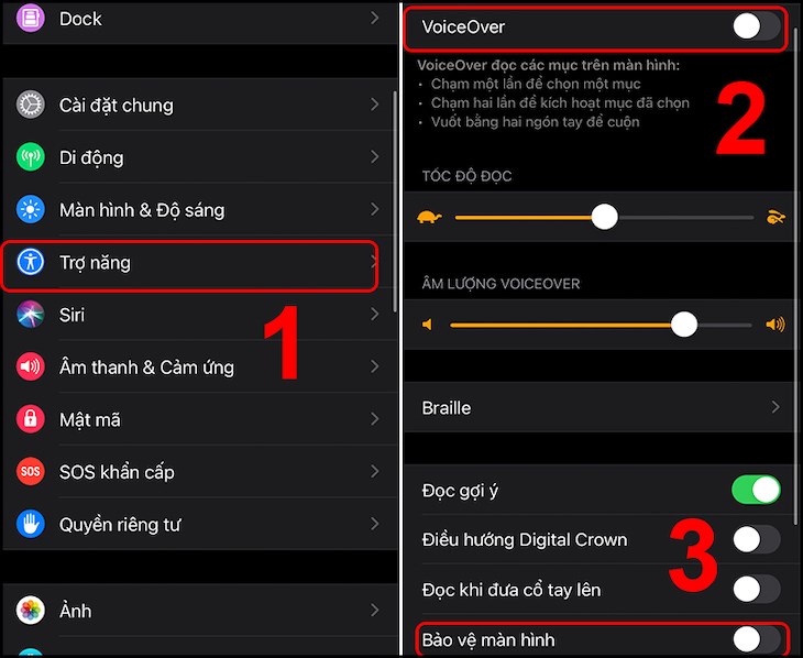Bạn vào <span class='marker'>áp dụng</span> Watch trên iPhone để tắt chế độ VoiceOver và Screen Curtain