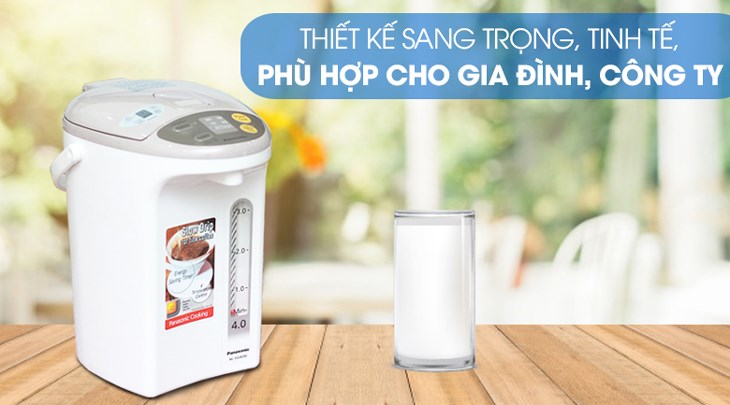 Bình thủy điện Panasonic NC-EG4000CSY 4 lít có thiết kế sang trọng và hiện đại, phù hợp bố trí trong gia đình hay công ty