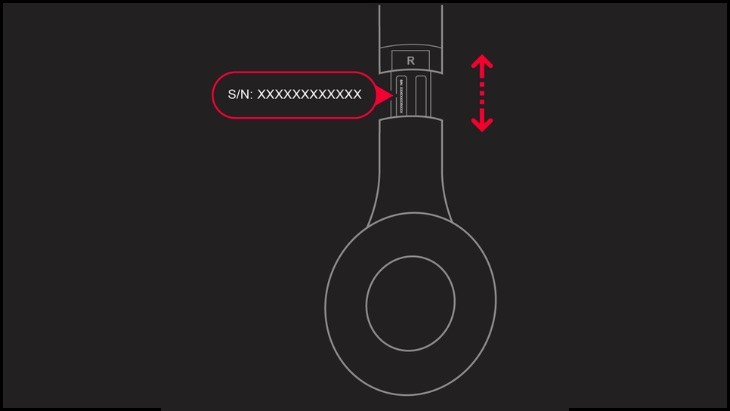 Người dùng có thể kiểm tra phía bên phải tai nghe Beats có in serial