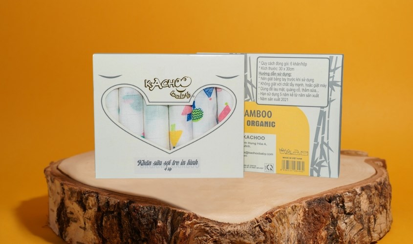 Set 6 cái khăn sữa sợi tre KACHOOBABY 4 lớp 30x30 cm - Màu trắng