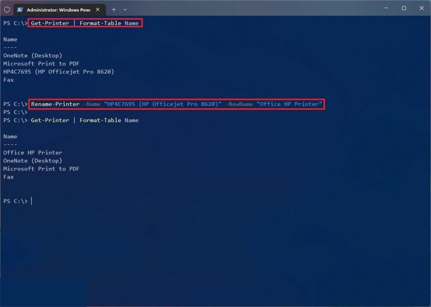 Bạn có thể đổi tên máy in bằng PowerShell